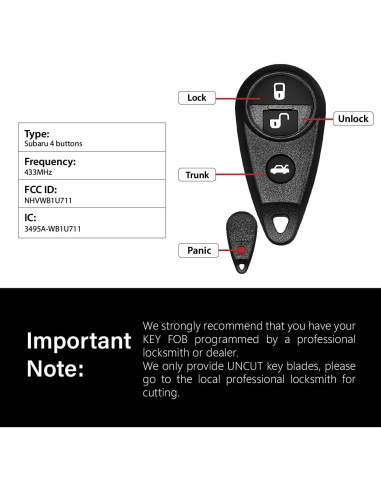 Control Remoto Llave Subaru NHVWB1U711 4 Botones 1999-2011