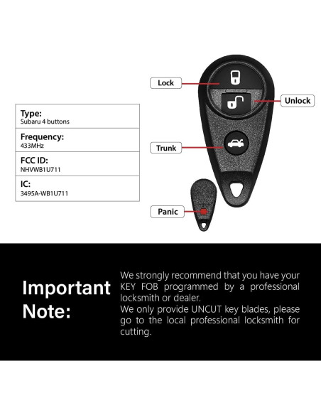 Control Remoto Llave Subaru NHVWB1U711 4 Botones 1999-2011