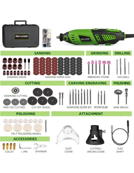 Kit Herramienta Rotativa PHALANX 180W 139 Accesorios Kit Herramienta Rotativa PHALANX 180W 139 Accesorios