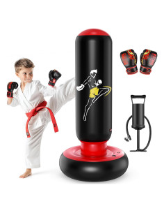 Saco de Boxeo Inflable QPAU 167 cm con Guantes para Niños