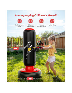 Saco de Boxeo Inflable QPAU 167 cm con Guantes para Niños 2