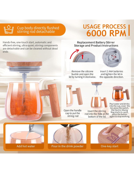 Taza de auto-mezcla NeovaHome 400ml vidrio borosilicato