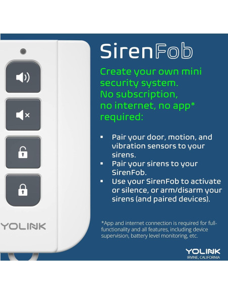 Fob Inteligente YoLink SirenFob Control de Sirena 402m