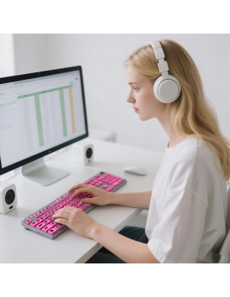 Pegatinas para Teclados de Uñas Largas Yathkyed Rosa 64Pcs