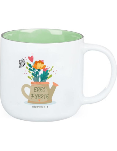 Taza Cerámica Cristiana Magictodoor Floral Verde Salvia 368g