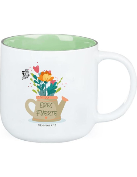 Taza Cerámica Cristiana Magictodoor Floral Verde Salvia 368g
