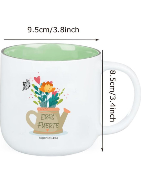 Taza Cerámica Cristiana Magictodoor Floral Verde Salvia 368g