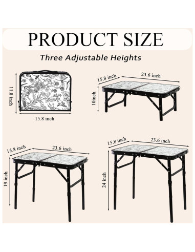 Mesa Plegable de Camping YihuiKo Toile de Jouy 61 cm Ajustable