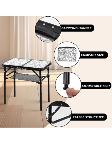 Mesa Plegable de Camping YihuiKo Toile de Jouy 61 cm Ajustable