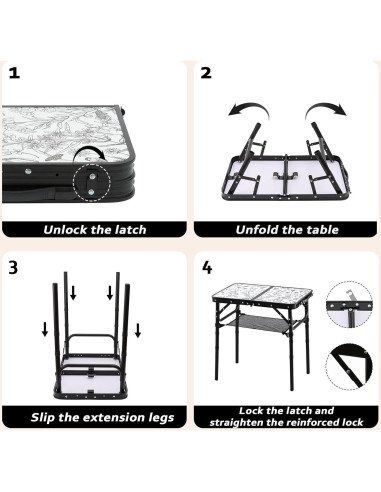 Mesa Plegable de Camping YihuiKo Toile de Jouy 61 cm Ajustable