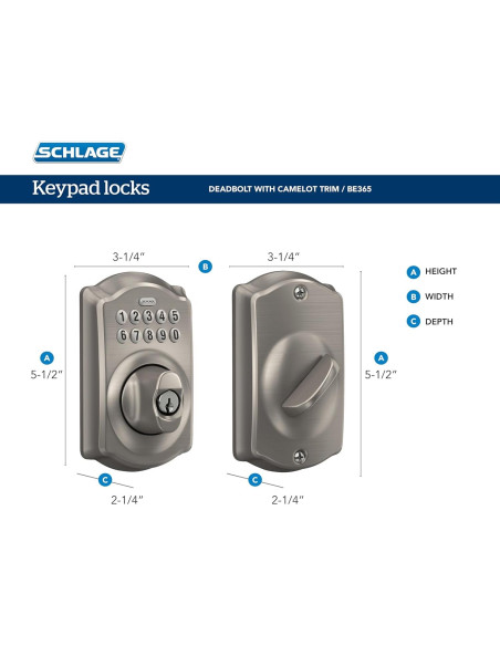 Cerradura Electrónica Schlage BE365 Camelot Cromo Satinado