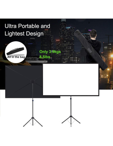 Pantalla de Proyector Portátil 80" Excelimage 16:9 Fibra de Vidrio