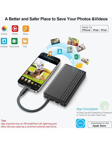 Disco Duro Externo Portátil ySky 1TB MFi para iPhone y PC