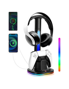 Estación de Carga Rápida para 2 Controladores PS5 con Soporte RGB