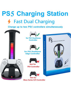 Estación de Carga Rápida para 2 Controladores PS5 con Soporte RGB 2