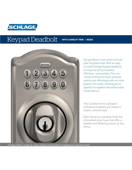 Cerradura Electrónica Schlage BE365 Camelot Cromo Satinado