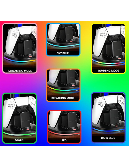 Estación de Carga Rápida para 2 Controladores PS5 con Soporte RGB Estación de Carga Rápida para 2 Controladores PS5 con Soporte RGB