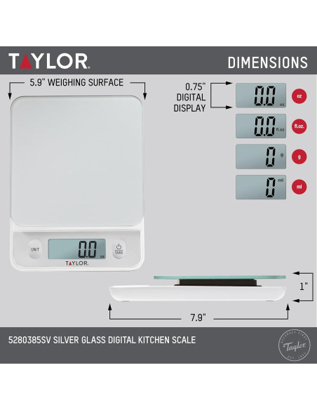 Báscula de Cocina Digital Taylor 5 kg Pantalla de Vidrio