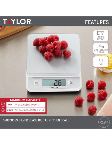 Báscula de Cocina Digital Taylor 5 kg Pantalla de Vidrio