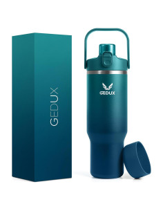 Taza de Acero Inoxidable Gedux 32 oz con Asa y Popote