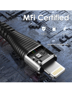 Cable de Cargador Largo 4.57m MFi para iPhone Negro 2