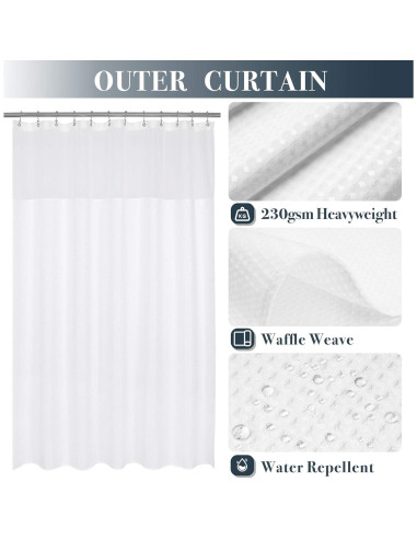 Cortina de Ducha N&Y HOME 71x72 cm con Forro y Ganchos