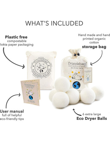 Bolas de Secado de Lana Friendsheep 6 Piezas Orgánicas XL