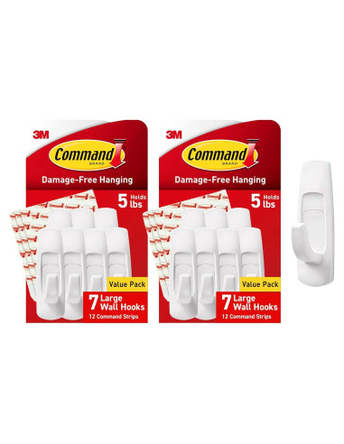Ganchos Utilitarios Grandes Command - 14 Ganchos y 24 Tiras