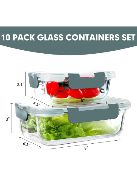 Contenedores de Vidrio Herméticos VERONES 10 Piezas 12oz y 34oz Contenedores de Vidrio Herméticos VERONES 10 Piezas 12oz y 34oz