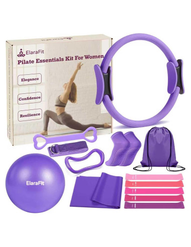 Kit de Pilates ElaraFit 13 Piezas para Mujeres - Anillo, Pelota y Bandas