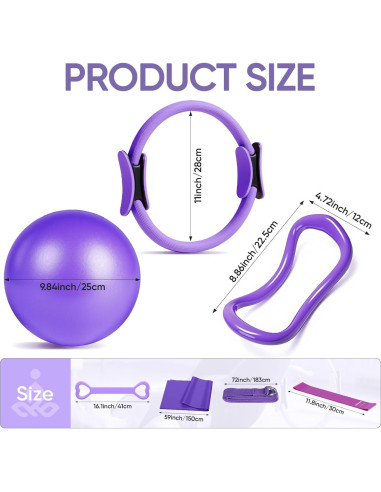 Kit de Pilates ElaraFit 13 Piezas para Mujeres - Anillo, Pelota y Bandas