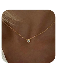 Collar Choker de Diamante Tewiky para Mujeres 14k Oro y Plata