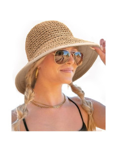 Sombrero de Playa de Paja FURTALK para Mujeres UPF 50 Caqui