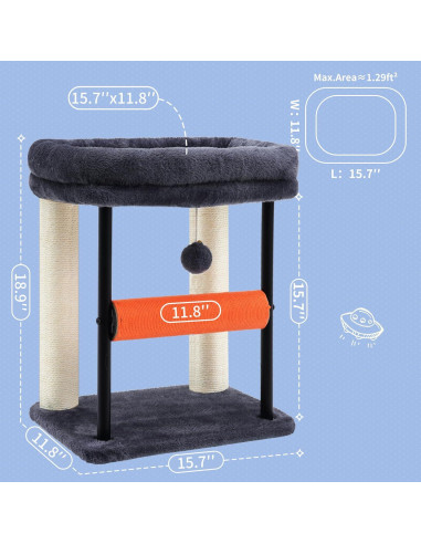 Árbol para Gatos Hey-brother 48 cm Gris Humo con Rascador