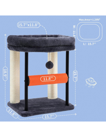 Árbol para Gatos Hey-brother 48 cm Gris Humo con Rascador