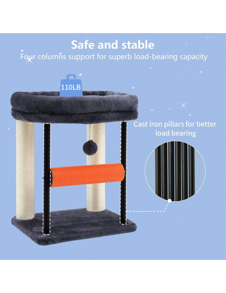 Árbol para Gatos Hey-brother 48 cm Gris Humo con Rascador