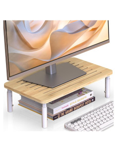 Soporte para Monitor de Bambú WELL WENG, 4 Alturas Ajustables