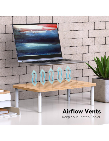 Soporte para Monitor de Bambú WELL WENG, 4 Alturas Ajustables Soporte para Monitor de Bambú WELL WENG, 4 Alturas Ajustables