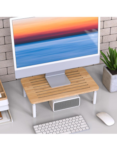 Soporte para Monitor de Bambú WELL WENG, 4 Alturas Ajustables