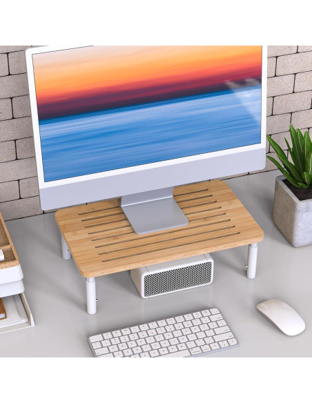 Soporte para Monitor de Bambú WELL WENG, 4 Alturas Ajustables Soporte para Monitor de Bambú WELL WENG, 4 Alturas Ajustables