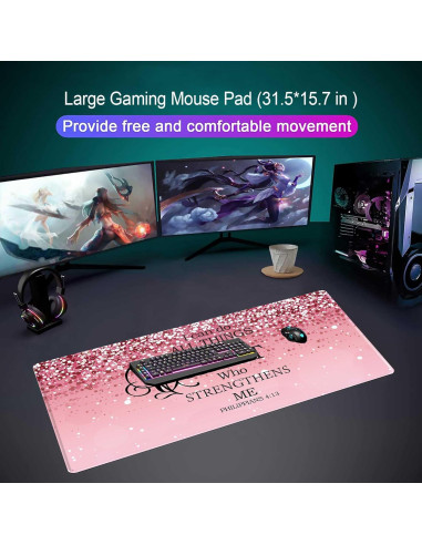 Alfombrilla de escritorio grande Apottwal rosa antideslizante 80x40cm