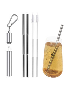 Popotes Reutilizables de Acero Inoxidable DingZan - 2 Piezas Plegables