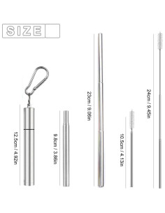 Popotes Reutilizables de Acero Inoxidable DingZan - 2 Piezas Plegables 2