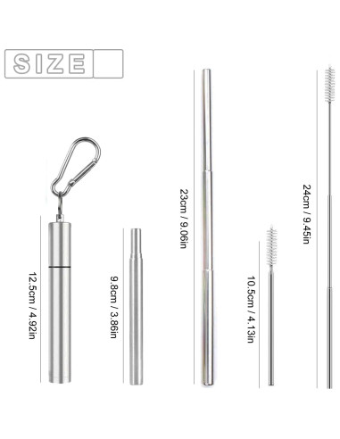 Popotes Reutilizables de Acero Inoxidable DingZan - 2 Piezas Plegables