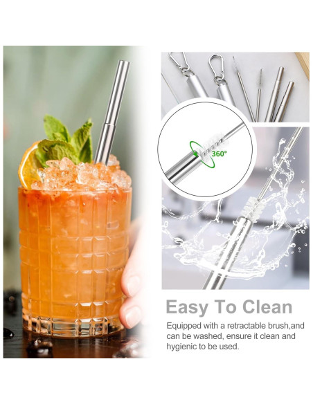 Popotes Reutilizables de Acero Inoxidable DingZan - 2 Piezas Plegables