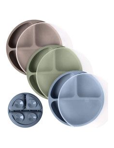 Platos de Succión WeeSprout con Tapas - 3 Piezas de Silicona