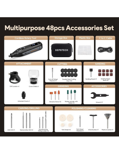 Herramienta Rotativa Inalámbrica DEPSTECH P1P 12V 48 Accesorios