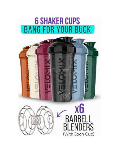 Pack 6 Botellas Mezcladoras de Proteína VELMIX 826ml a Prueba de Fugas