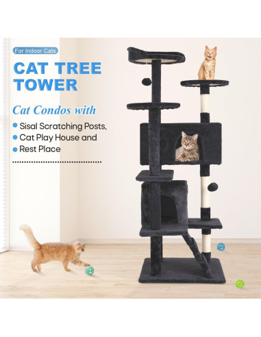 Árbol para Gatos FDW 137cm Multi-Nivel Gris Oscuro