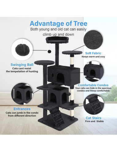Árbol para Gatos FDW 137cm Multi-Nivel Gris Oscuro
